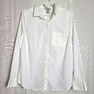 H&M Women's US 12 Button-Down Shirt White Cotton Blend Classic Long Sleeves